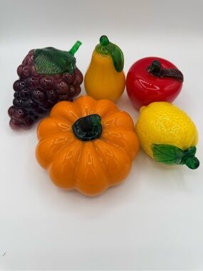 Hand Blown Glass Fruit Decorative Set - Orange, Red, Yellow, Purple, Green
